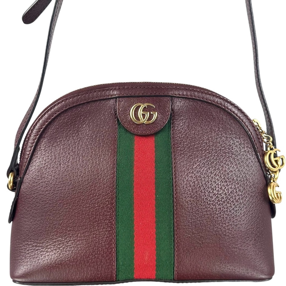 Gucci Burgundy Leather Crossbody with Green and Red Web